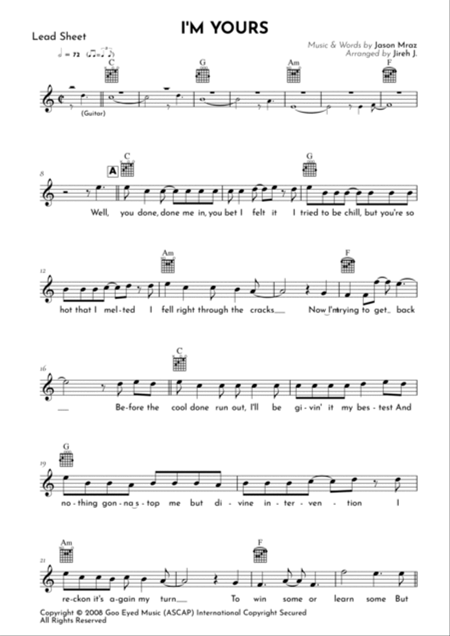 I'm Yours I'm Yours Electric Guitar scores gallery preview page 2