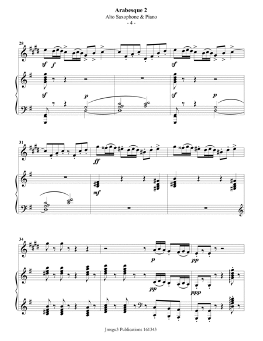 Debussy: Arabesque 2 for Alto Sax & Piano Alto Saxophone scores gallery preview page 4