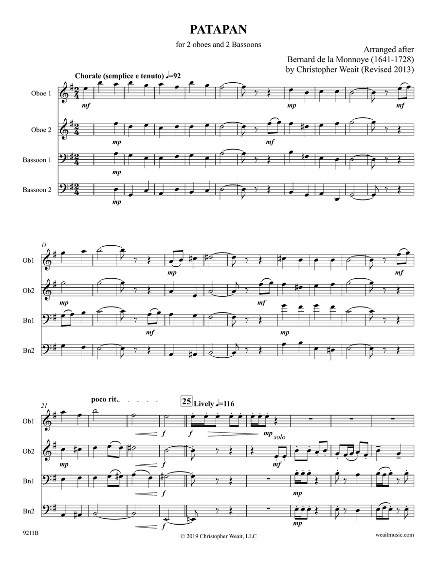 Patapan for 2 oboes & 2 bassoons (3’45) Woodwind Quartet scores gallery preview page 1