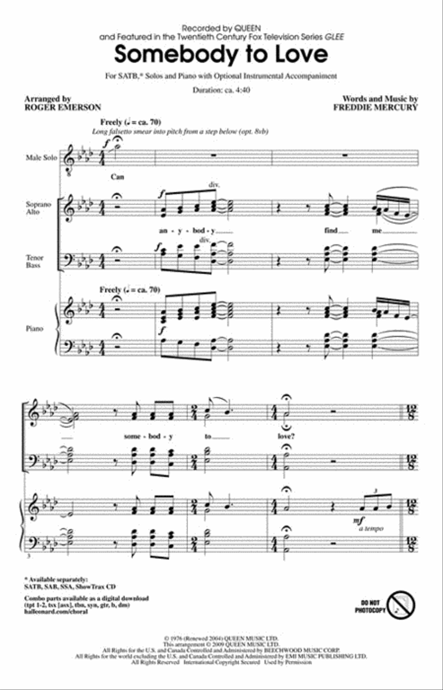 Somebody to Love Somebody to Love 4-Part scores gallery preview page 2