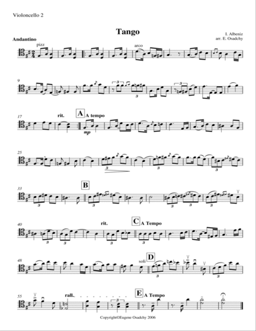 Albeniz, Tango, transcribed for 6 cellos