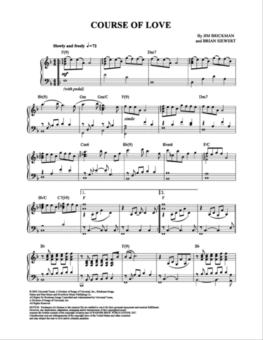 Course of Love Piano Solo scores gallery preview page 1