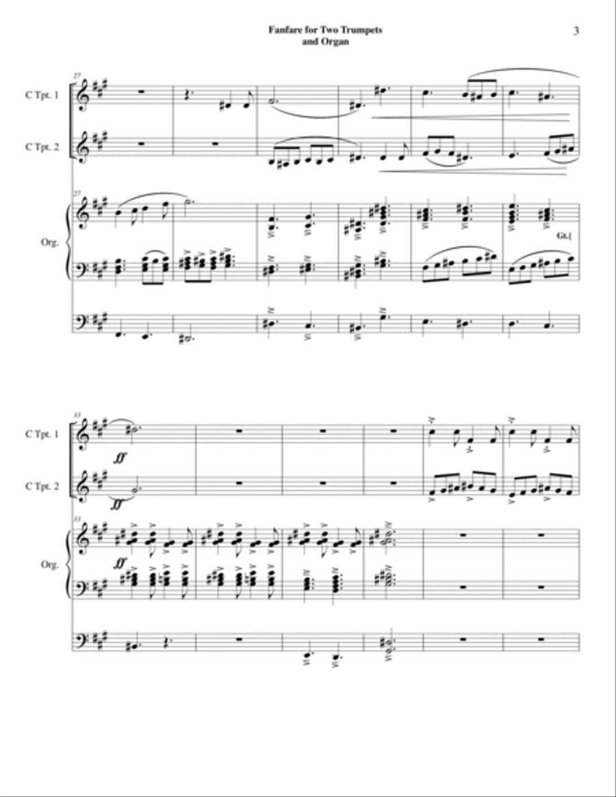 Fanfare for Two Trumpets and Organ Trumpet Duet scores gallery preview page 4