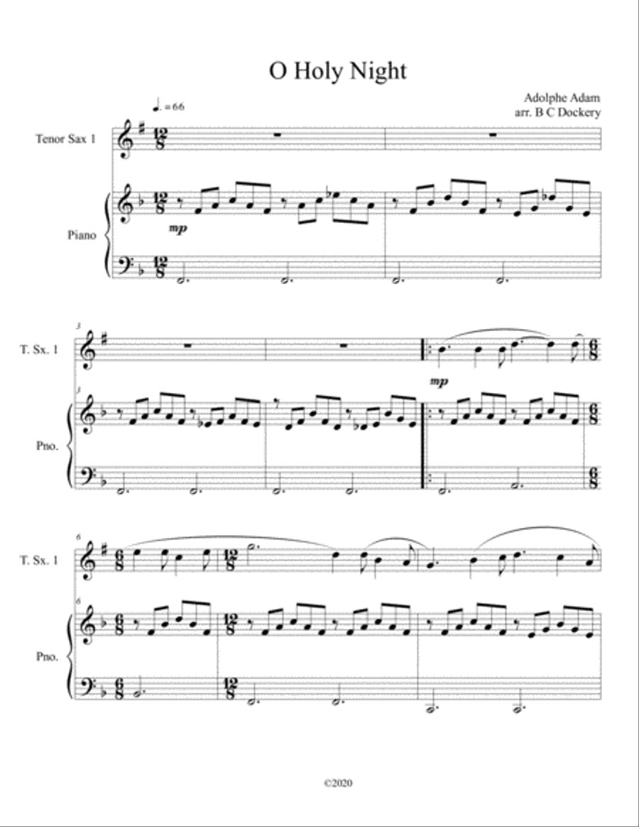 O Holy Night (tenor sax solo) with piano accompaniment Tenor Saxophone scores gallery preview page 1