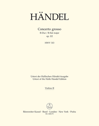 Book cover for Concerto grosso B flat major, Op. 3/2 HWV 313