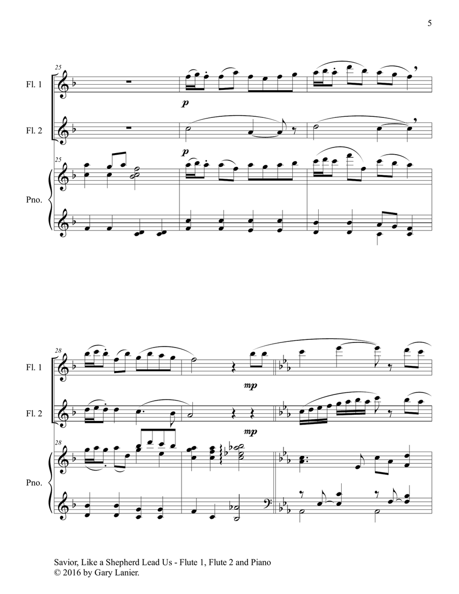 SAVIOR, LIKE A SHEPHERD LEAD US (Trio – Flute 1, Flute 2 & Piano with Parts) Woodwind Duet scores gallery preview page 6