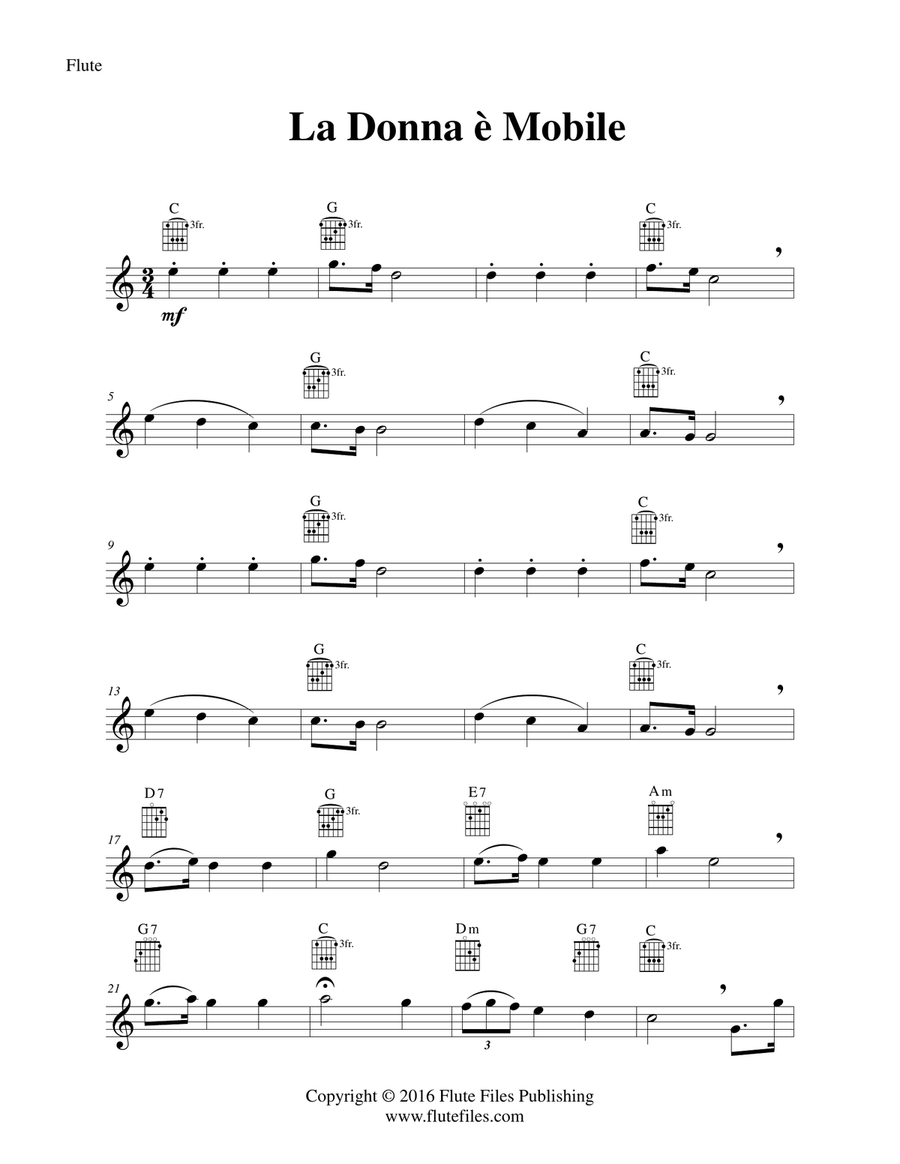 La Donna è Mobile - Flute Solo with Guitar Chords Chamber Music scores gallery preview page 3