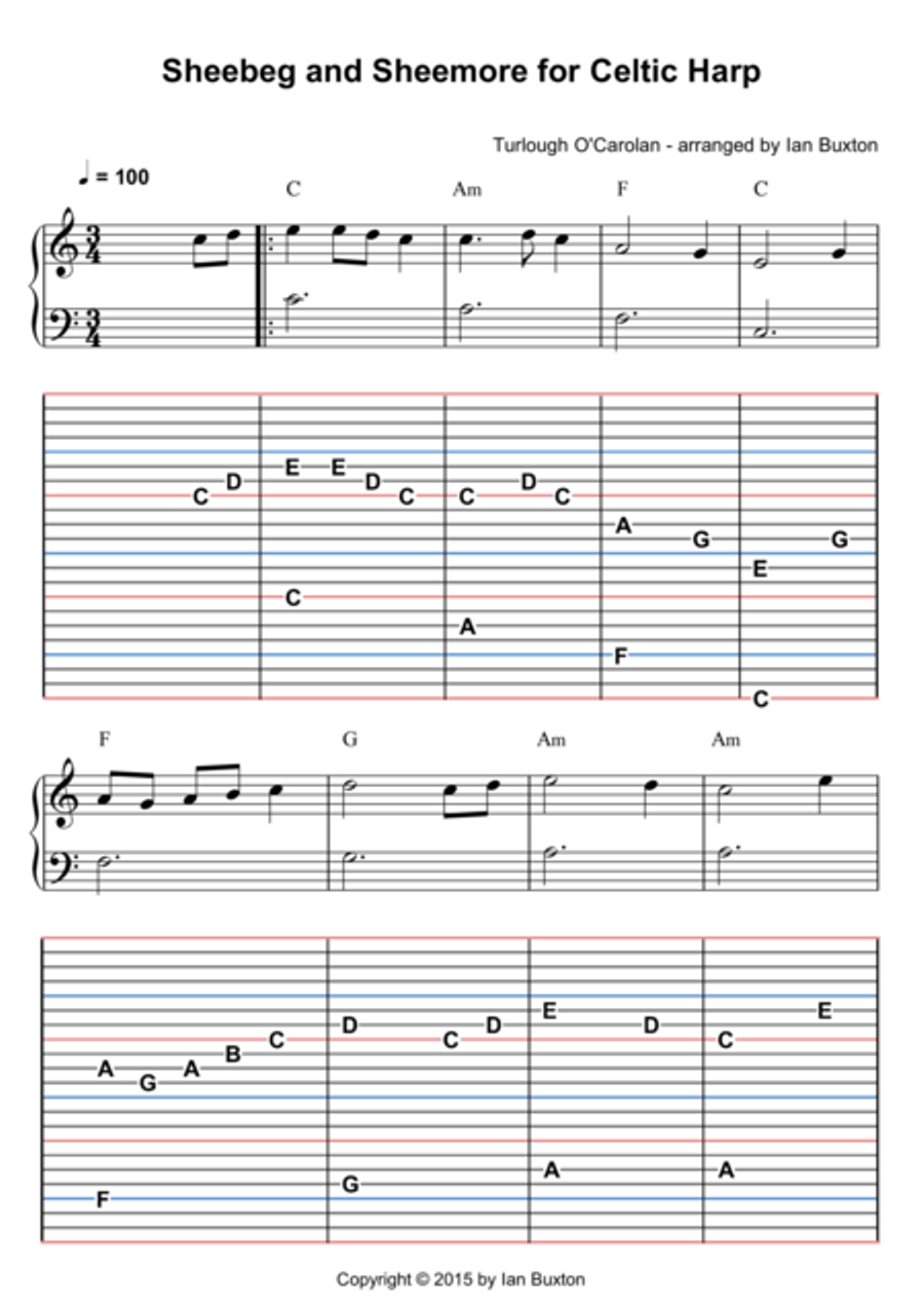 Sheebeg and Sheemore for Celtic or Folk Harp with Chords Celtic Harp scores gallery preview page 1