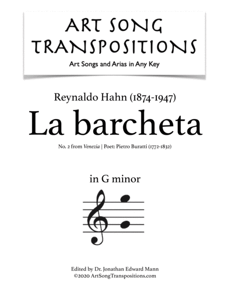 HAHN: La barcheta (transposed to G minor)