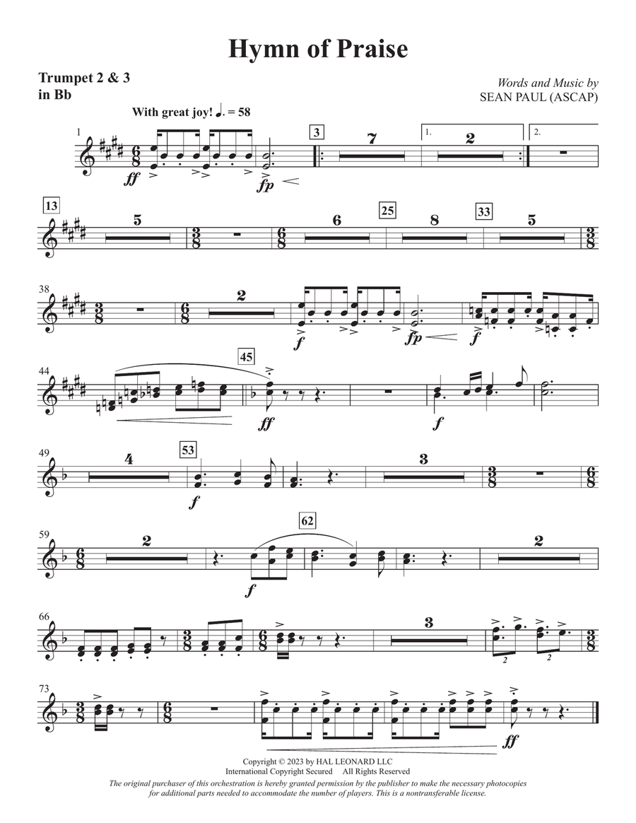 Hymn Of Praise - Bb Trumpet 2,3 Choir scores gallery preview page 1