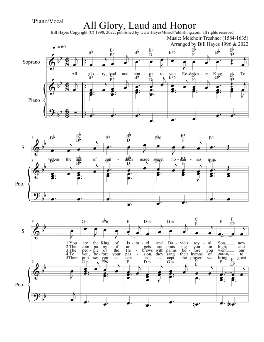 All Glory, Laud and Honor (Combination Piano/Vocal, Leadsheet and Congregational Worship-Aid version image number null