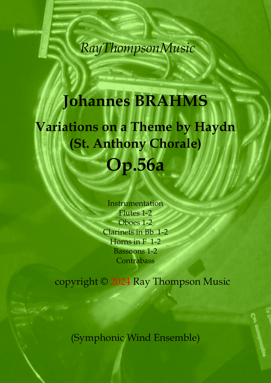 Brahms: Variations on a Theme by Haydn (St. Anthony Chorale) Op.56a (Complete) - wind dectet/bass Woodwind Quintet scores gallery preview page 1
