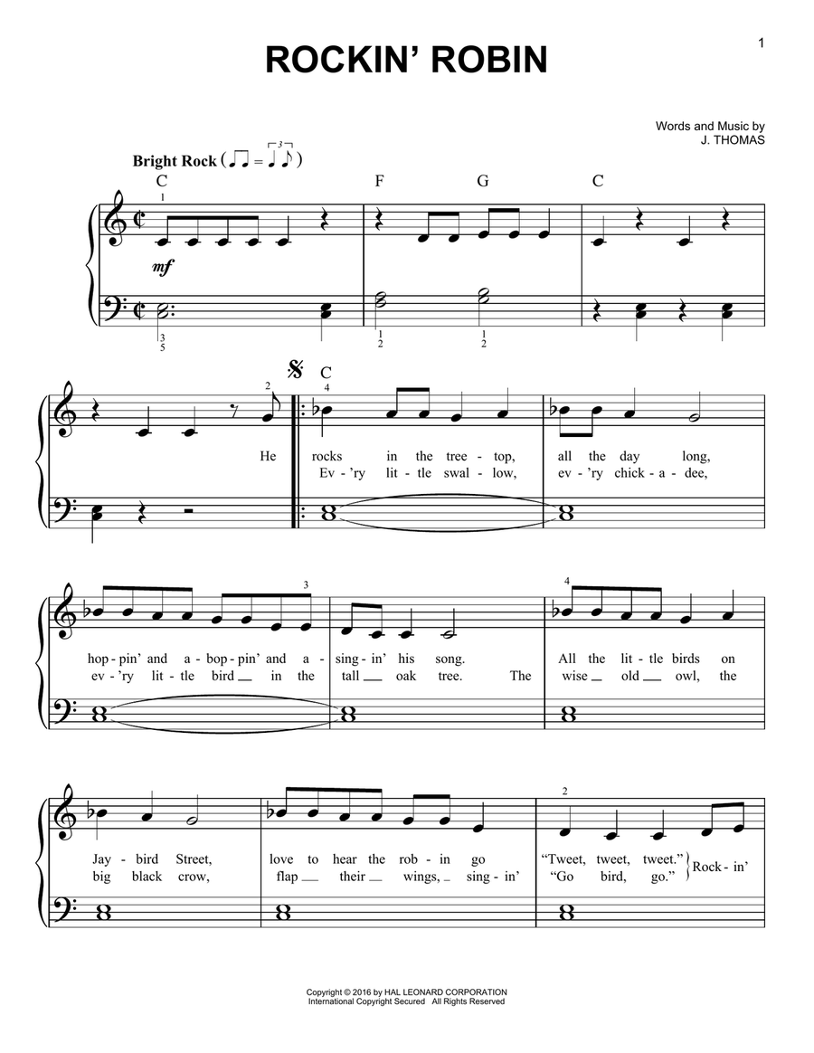 Rockin' Robin Easy Piano scores gallery preview page 1