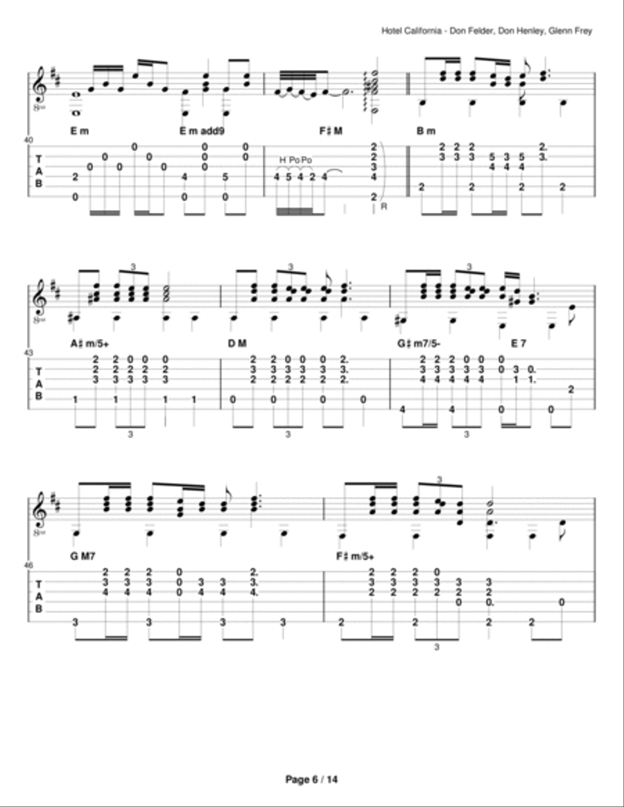 Hotel California Guitar Solo scores gallery preview page 6
