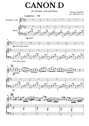 Book cover for Canon in D for Trumpet in Bb and Piano