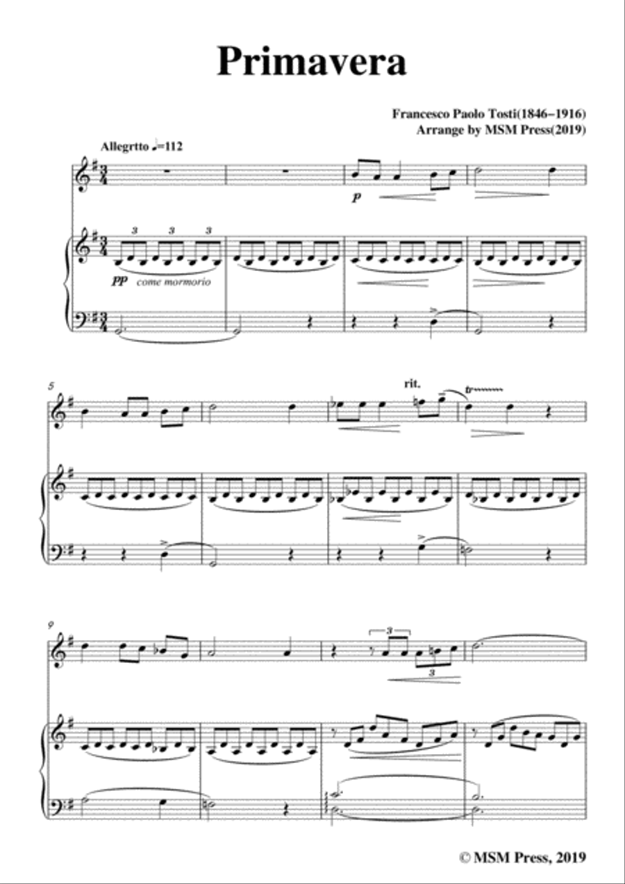 Tosti-Primavera, for Flute and Piano Flute Solo scores gallery preview page 3