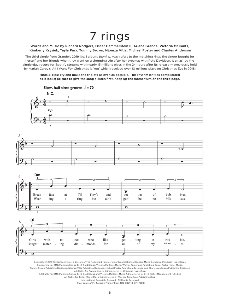 7 Rings Easy Piano scores gallery preview page 1