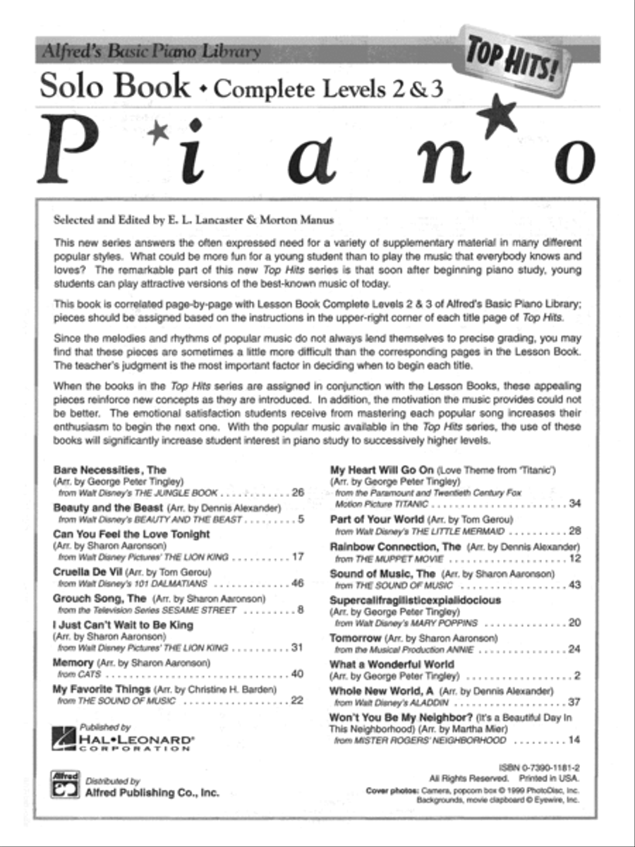 Alfred's Basic Piano Library Top Hits! Solo Book Complete Piano Method scores gallery preview page 2