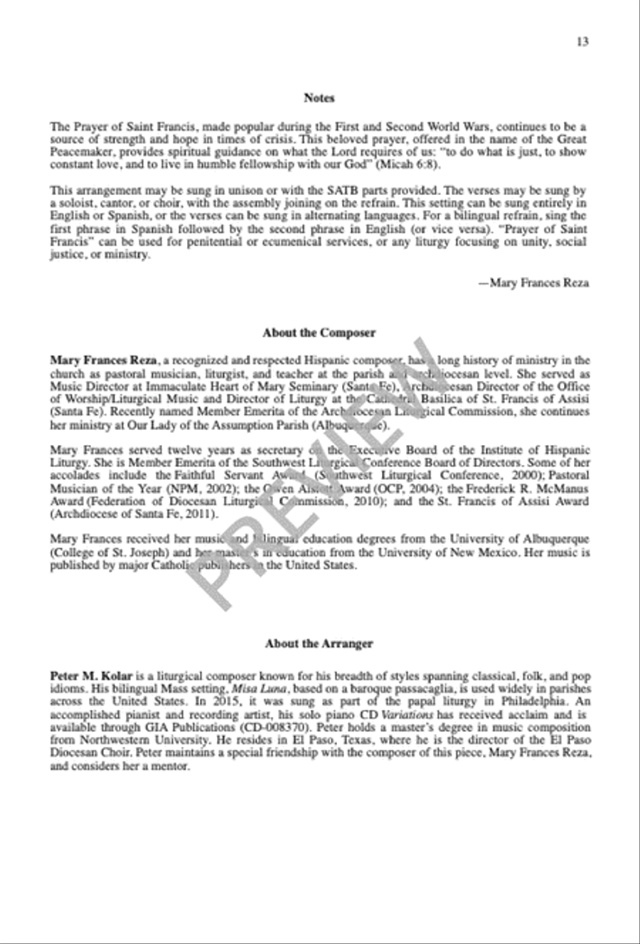 Oración de San Francisco / Prayer of Saint Francis 4-Part scores gallery preview page 14