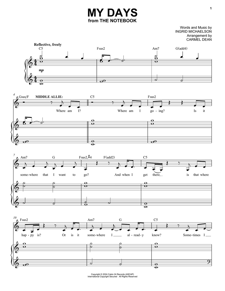 My Days (from The Notebook) Voice scores gallery preview page 1