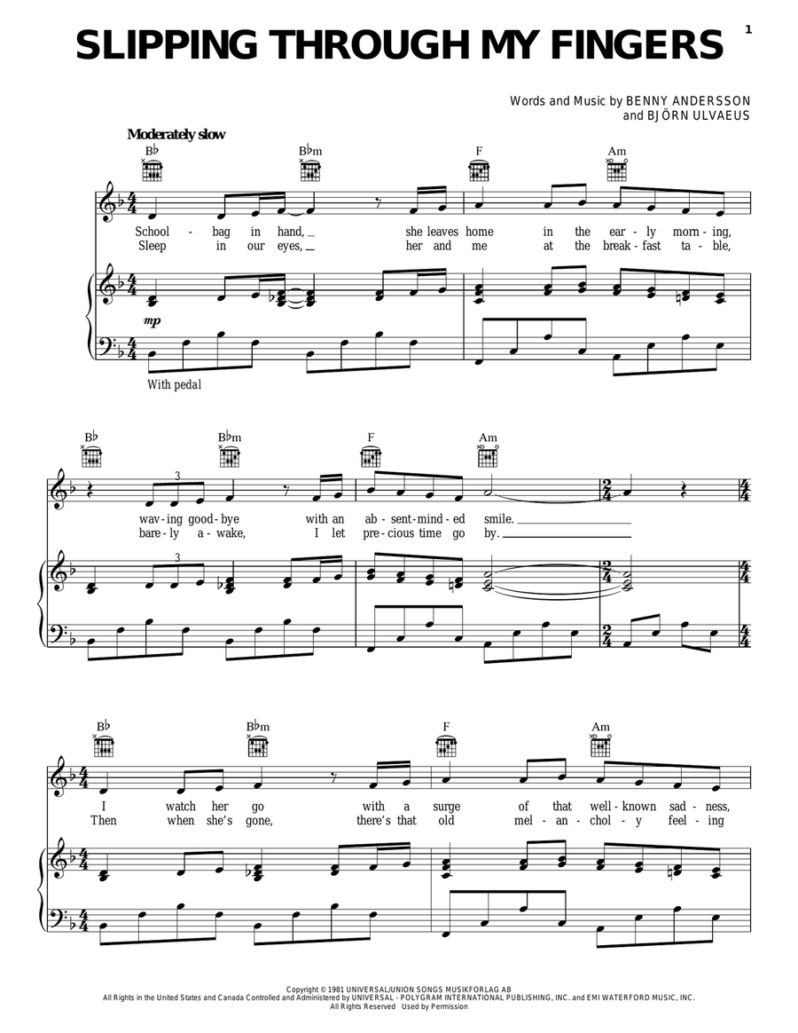 Slipping Through My Fingers Piano, Vocal, Guitar scores gallery preview page 1