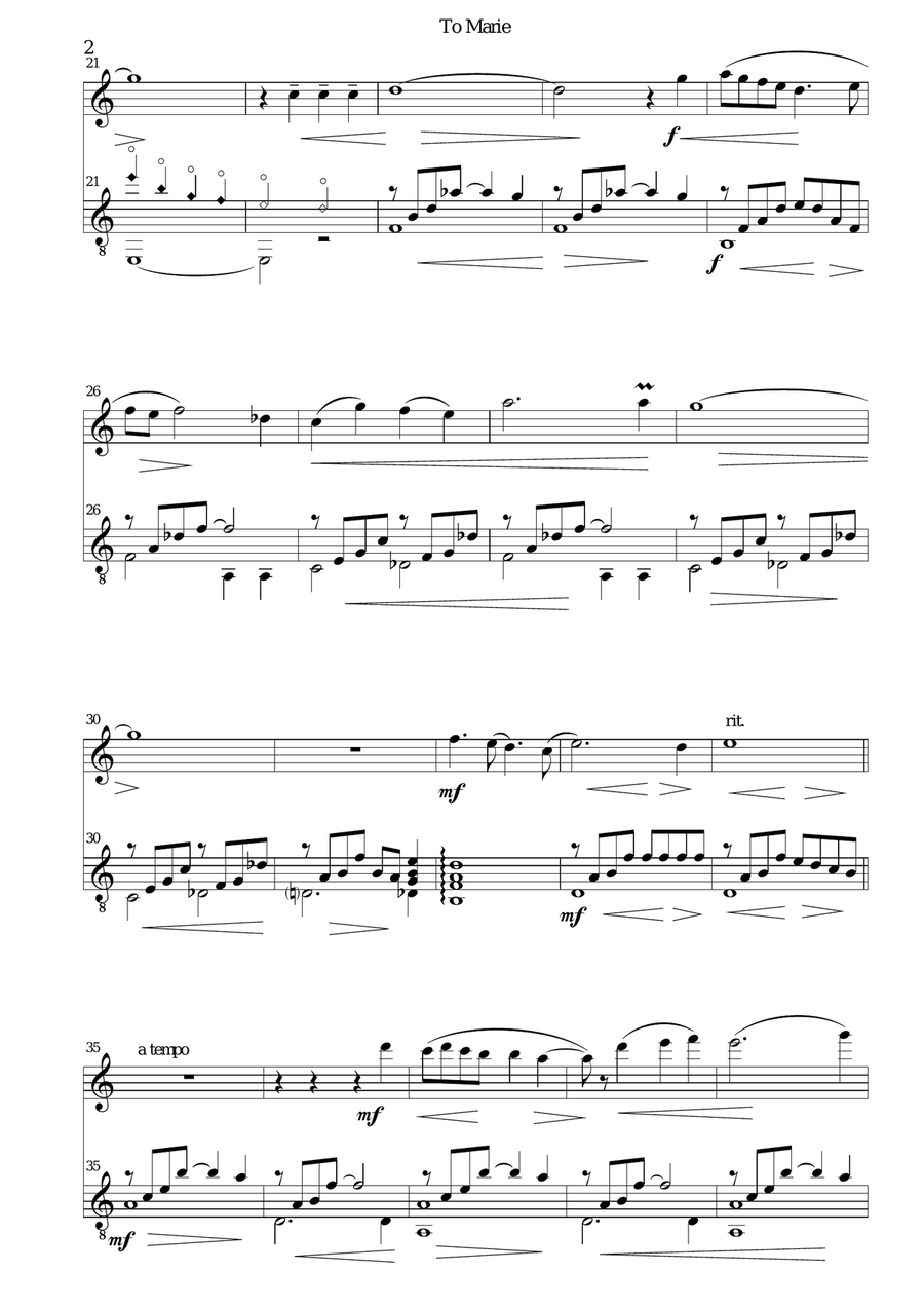 To Marie for flute and guitar Flute scores gallery preview page 2