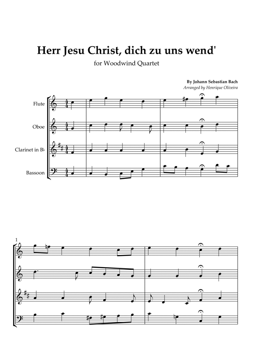 Bach's Choral - "Herr Jesu Christ, dich zu uns wend'" (Woodwind Quartet) image number null