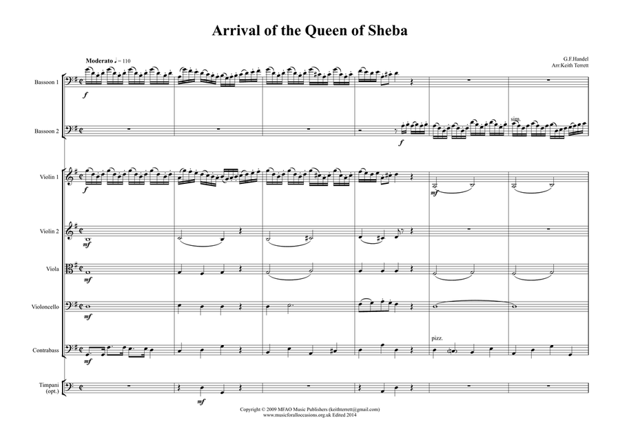 The Arrival of the Queen of Sheba for 2 Bassoons & Orchestra Large Ensemble scores gallery preview page 1