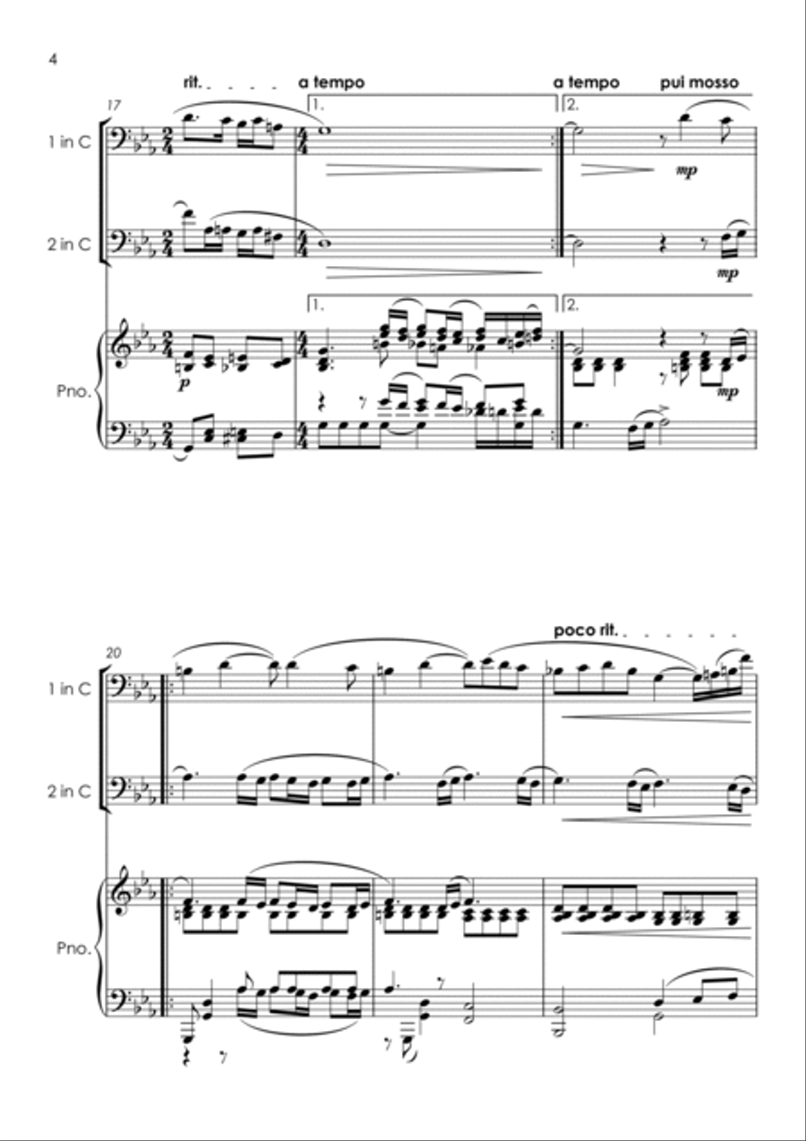 Vocalise (Rachmaninoff) - trombone and/or euphonium duet and piano with FREE BACKING TRACK Trombone Duet scores gallery preview page 5