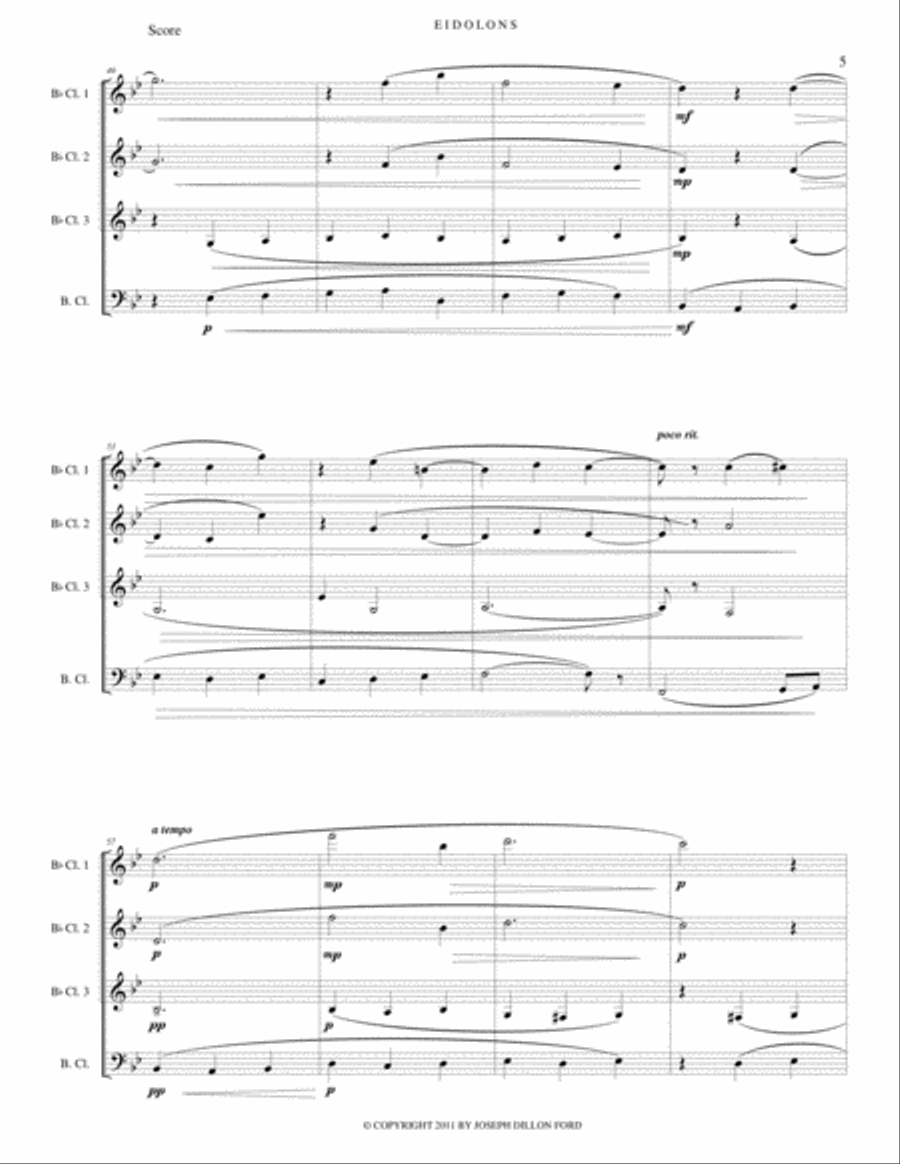 Eidolons for clarinet quartet in memory of Johannes Brahms Clarinet Quartet scores gallery preview page 5