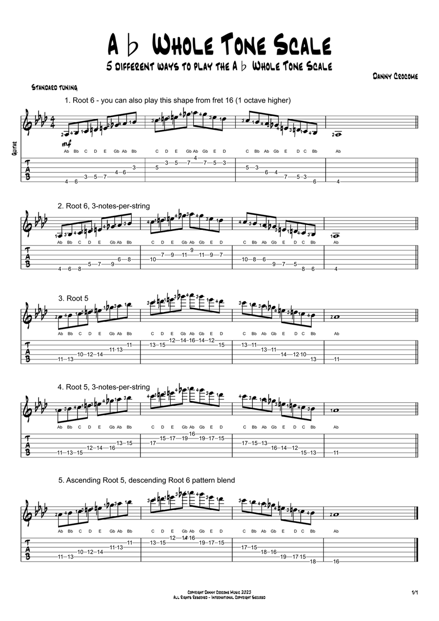 Ab Whole Tone Scale (5 Ways to Play) Electric Guitar scores gallery preview page 1