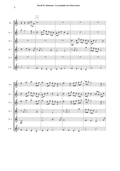 David Warin Solomons: Les Sandales for flute sextet (piccolo, 4 C flutes, alto flute in G)