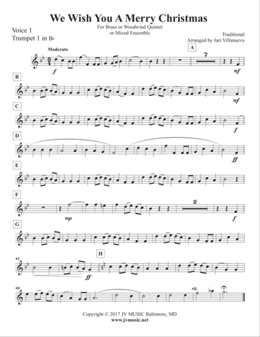 We Wish You A Merry Christmas for Brass or Woodwind Quintet or Mixed Ensemble Concert Band scores gallery preview page 5