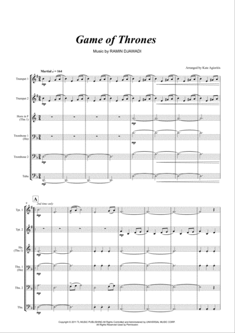 Game Of Thrones Brass Quintet scores gallery preview page 2