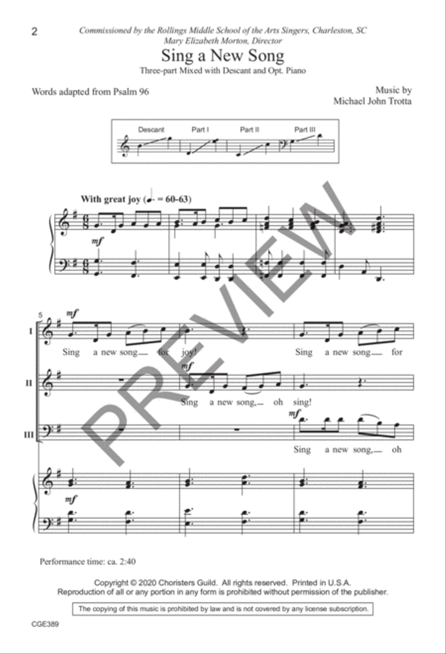 Sing A New Song (Three-part Mixed with opt. a capella) 3-Part scores gallery preview page 2