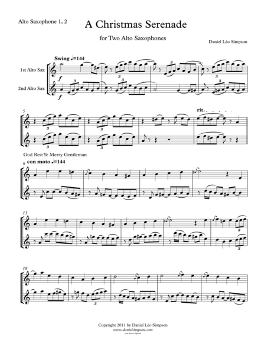 Christmas Serenade for two Alto Saxophones Alto Saxophone scores gallery preview page 1