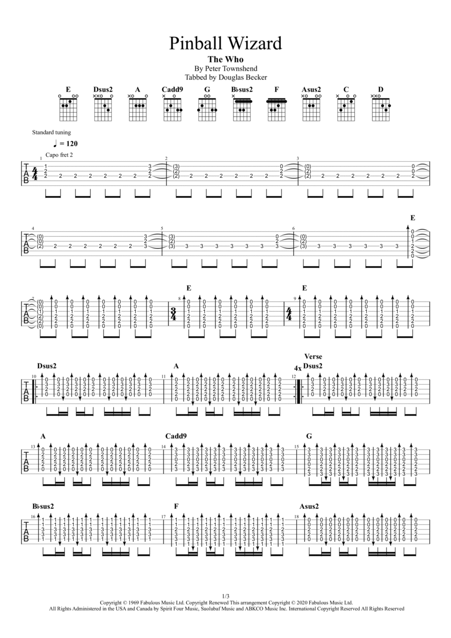 Pinball Wizard Guitar Tablature scores gallery preview page 1