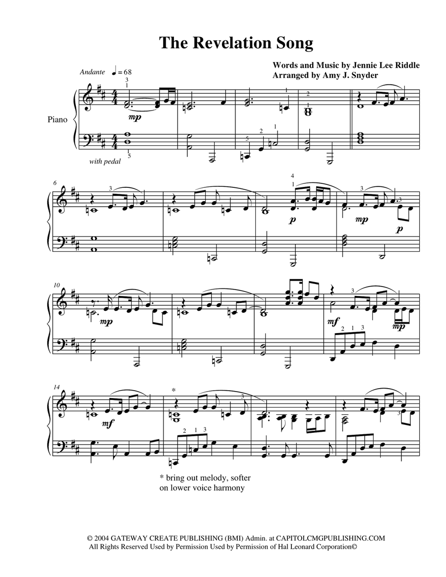 Revelation Song Piano Solo scores gallery preview page 2