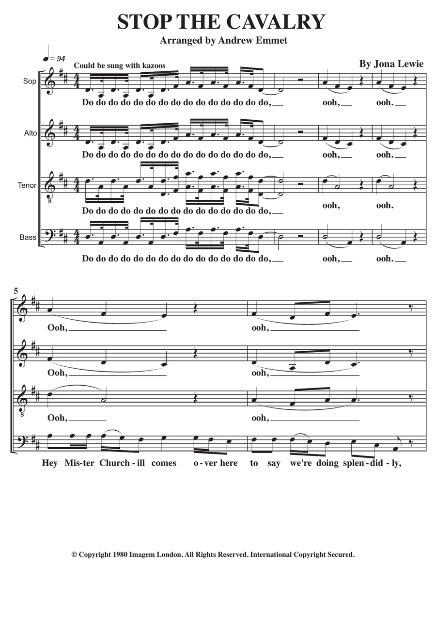 Stop The Cavalry 4-Part scores gallery preview page 1