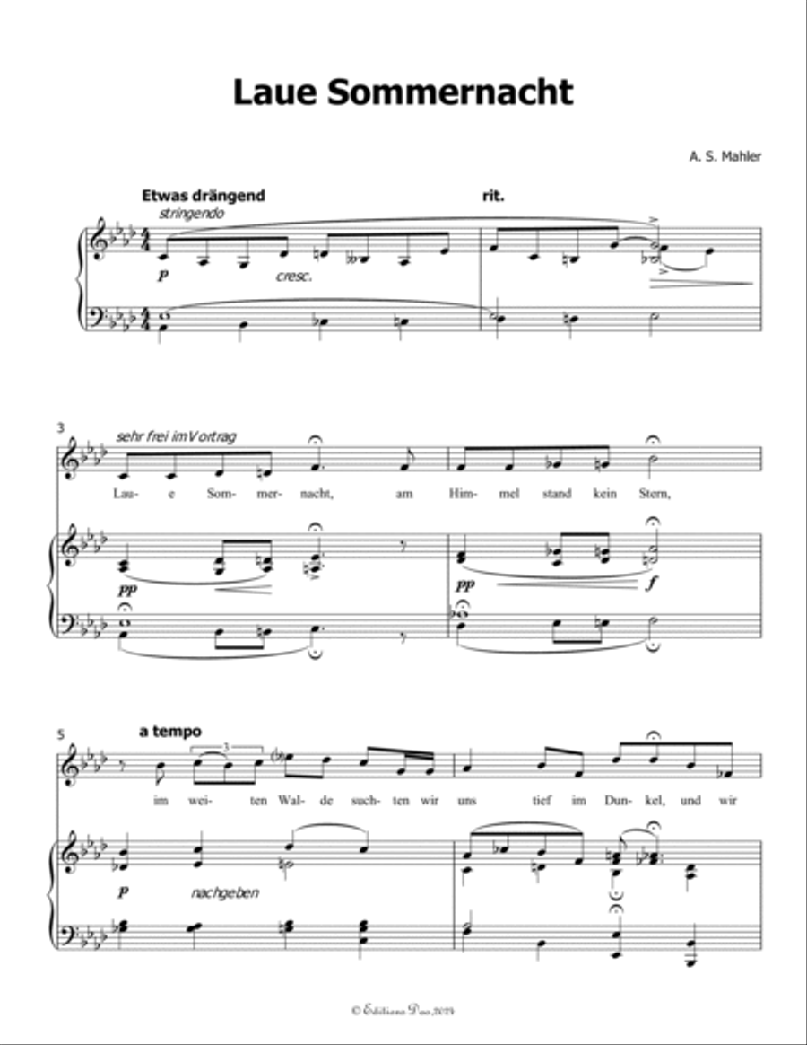 Laue Sommernacht, by Alma Mahler, in A flat Major Voice scores gallery preview page 3