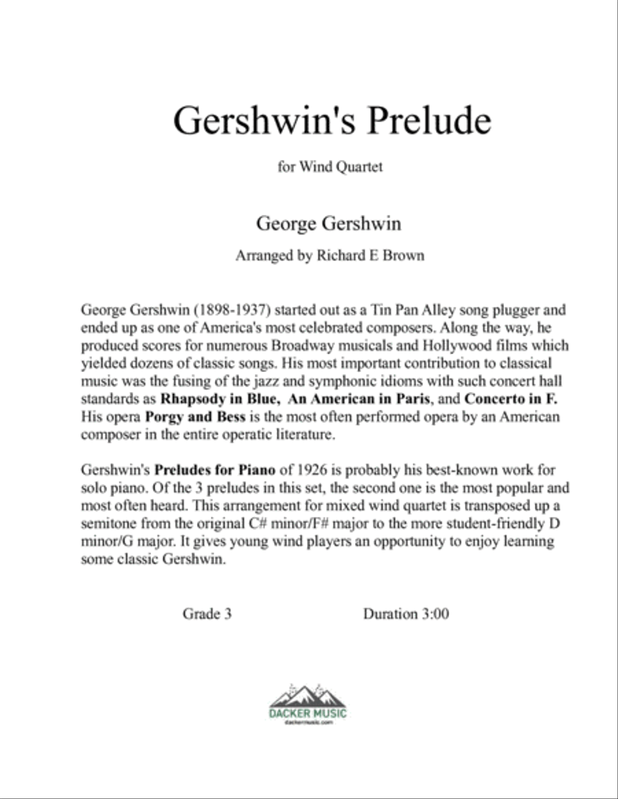 Gershwin's Prelude - Mixed Wind Quartet School and Community scores gallery preview page 2