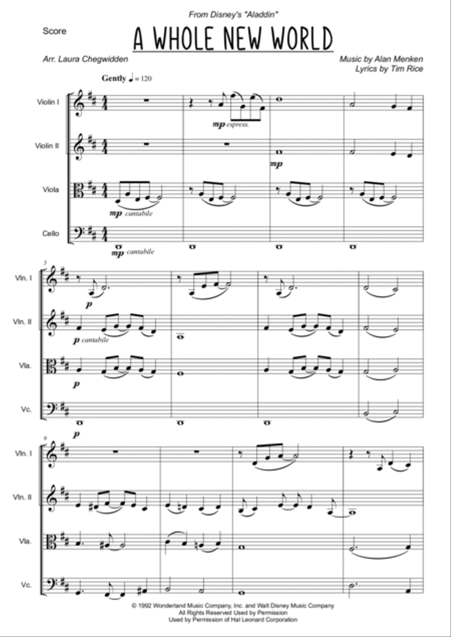 A Whole New World (from 'Aladdin') String Quartet scores gallery preview page 3