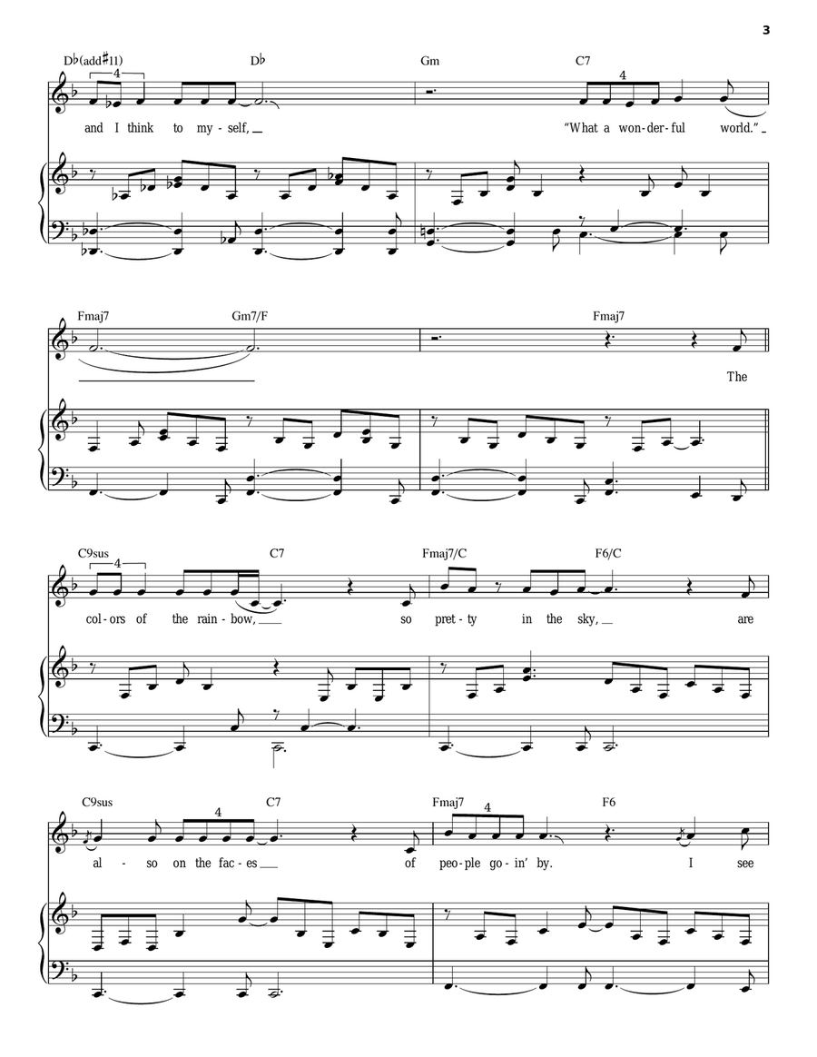What A Wonderful World Piano, Vocal scores gallery preview page 3