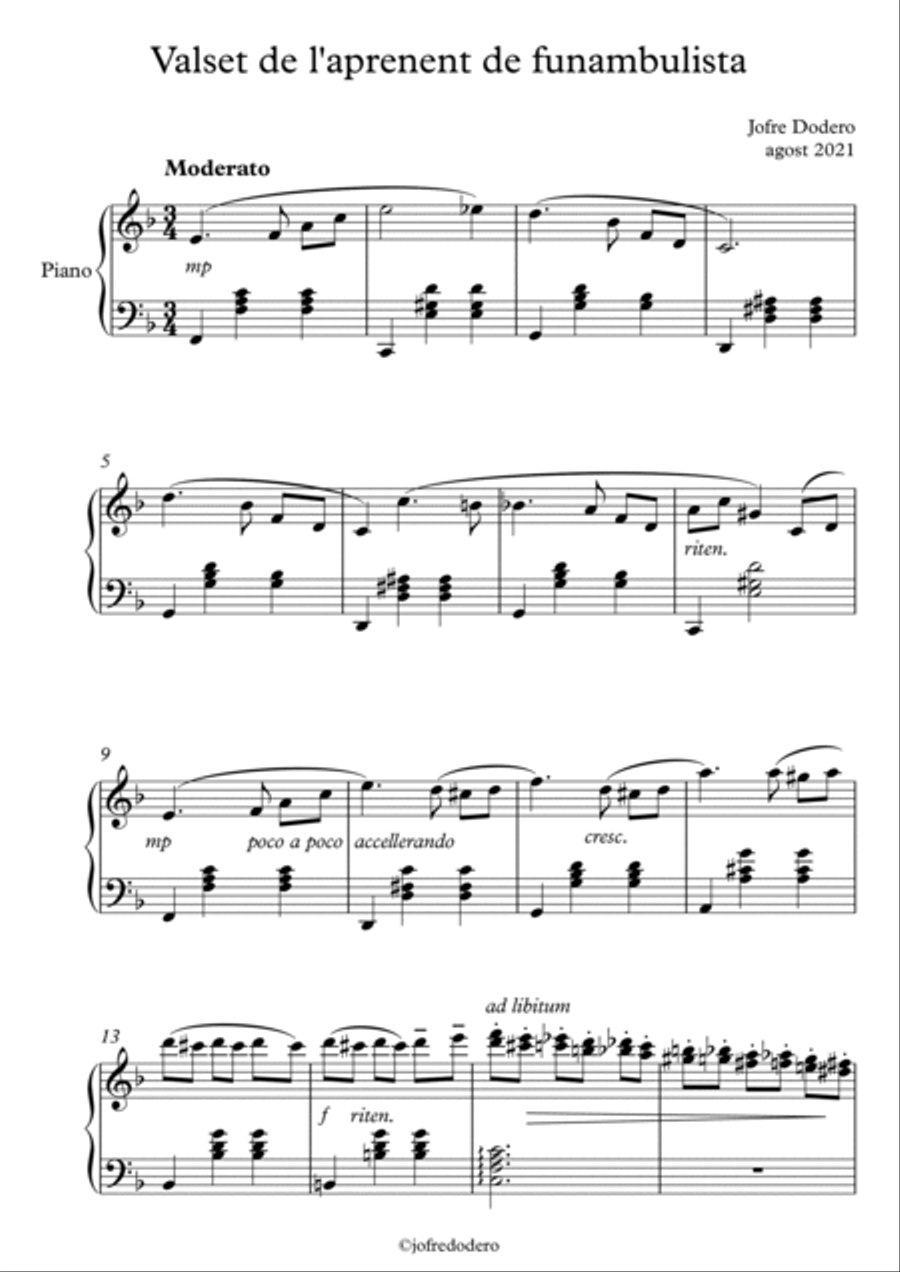 Valset de l'aprenent de funambulista / Waltz of the tightrope walker's apprentice Piano Solo scores gallery preview page 2