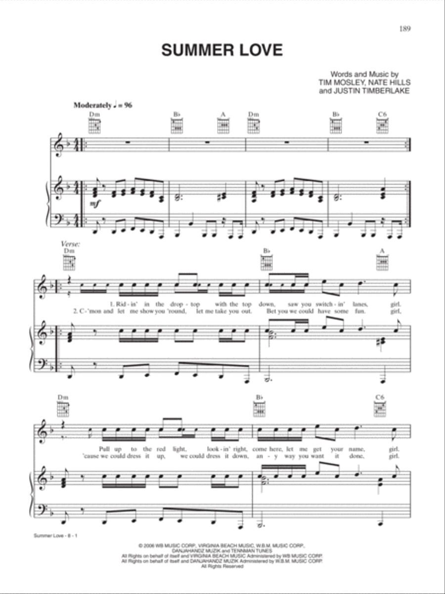 Summer Love Piano, Vocal, Guitar scores gallery preview page 1