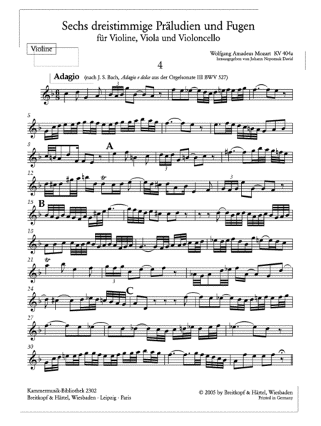 6 Three-Part Preludes and Fugues by Wolfgang Amadeus Mozart String Trio - Sheet Music