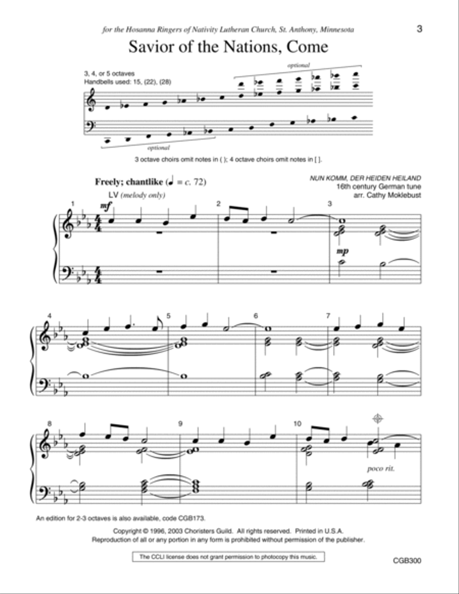 Savior of the Nations, Come (3, 4 or 5 octaves)