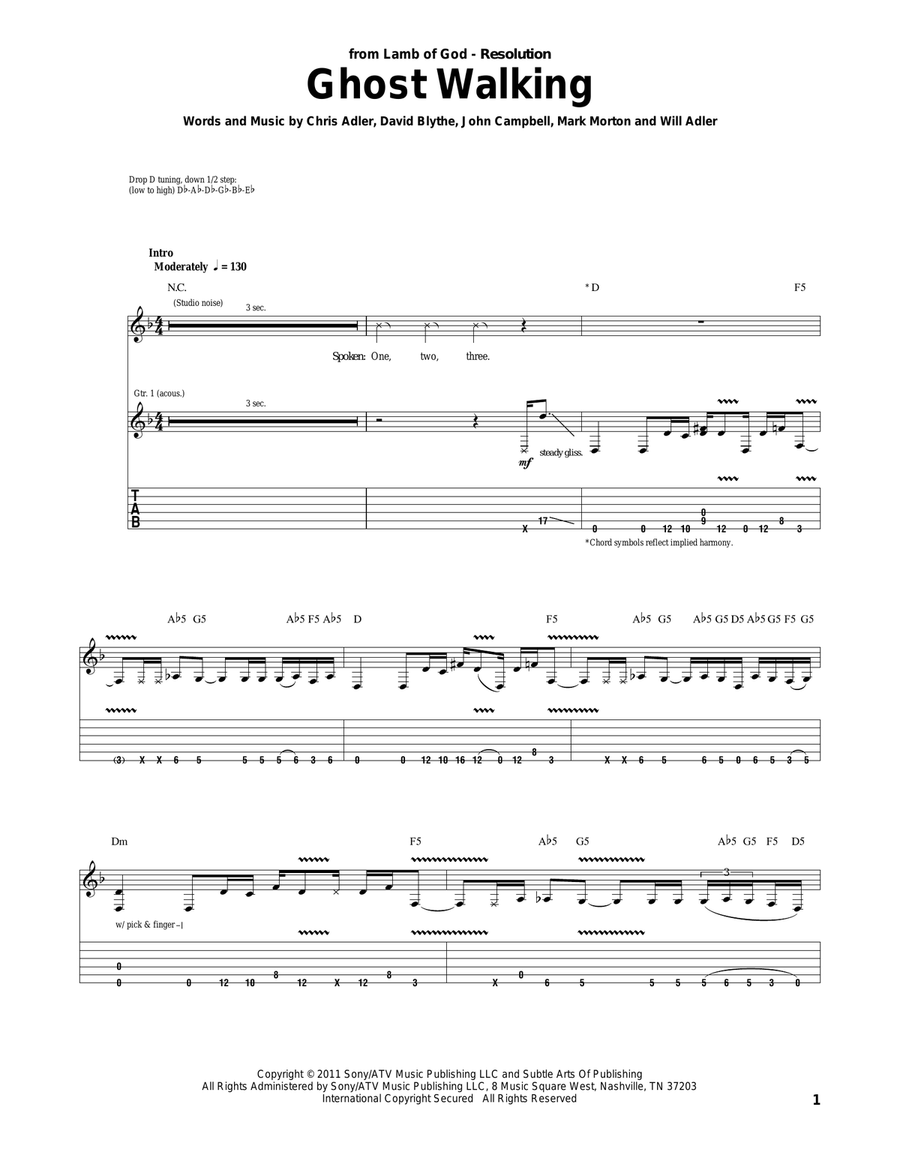 Ghost Walking Acoustic Guitar scores gallery preview page 1