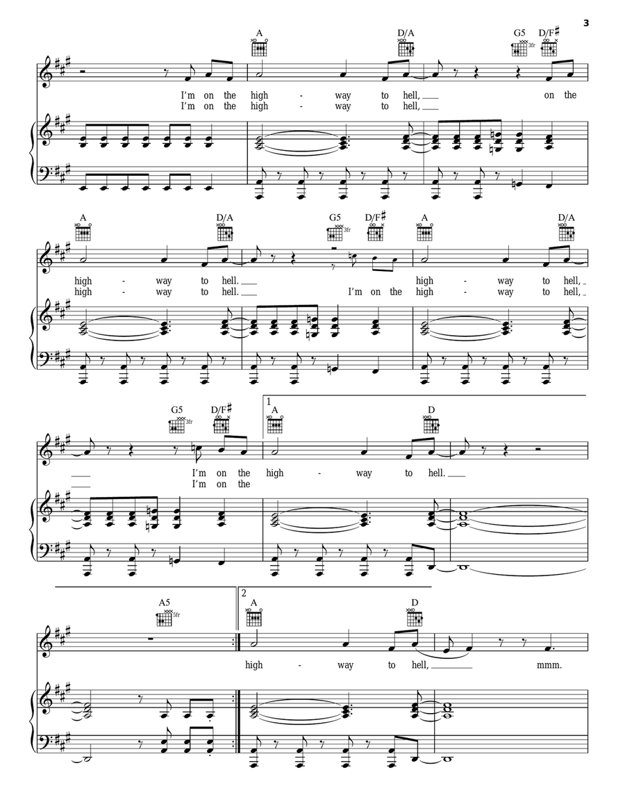 Highway To Hell Piano, Vocal, Guitar scores gallery preview page 3