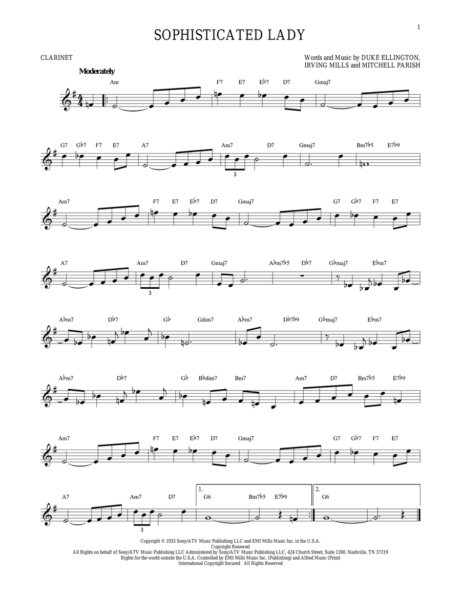 Sophisticated Lady Clarinet Solo scores gallery preview page 1